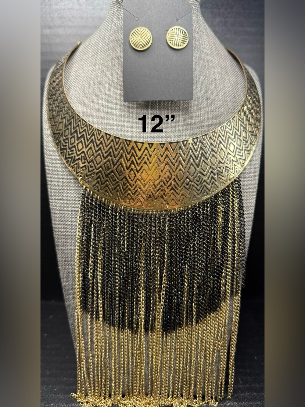 Gold-Tone Statement Fringe Collar Necklace - Bold Geometric Design